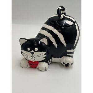 Burton & Burton Hand-Painted Chester the Cat Ceramic Cookie Jar Black & White